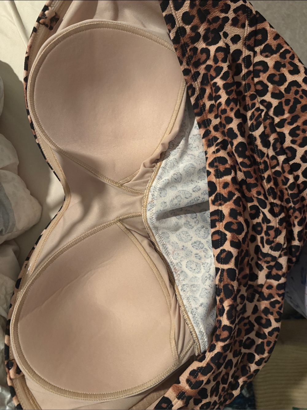 NWT Shade & Shore Leopard-Print Strapless Swim Top in Brown and Black - Picture 5 of 5